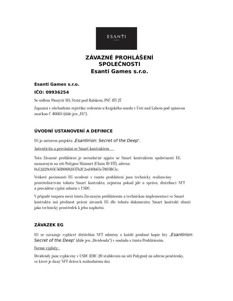 Závazné prohlášení Limited Edition – strana 1