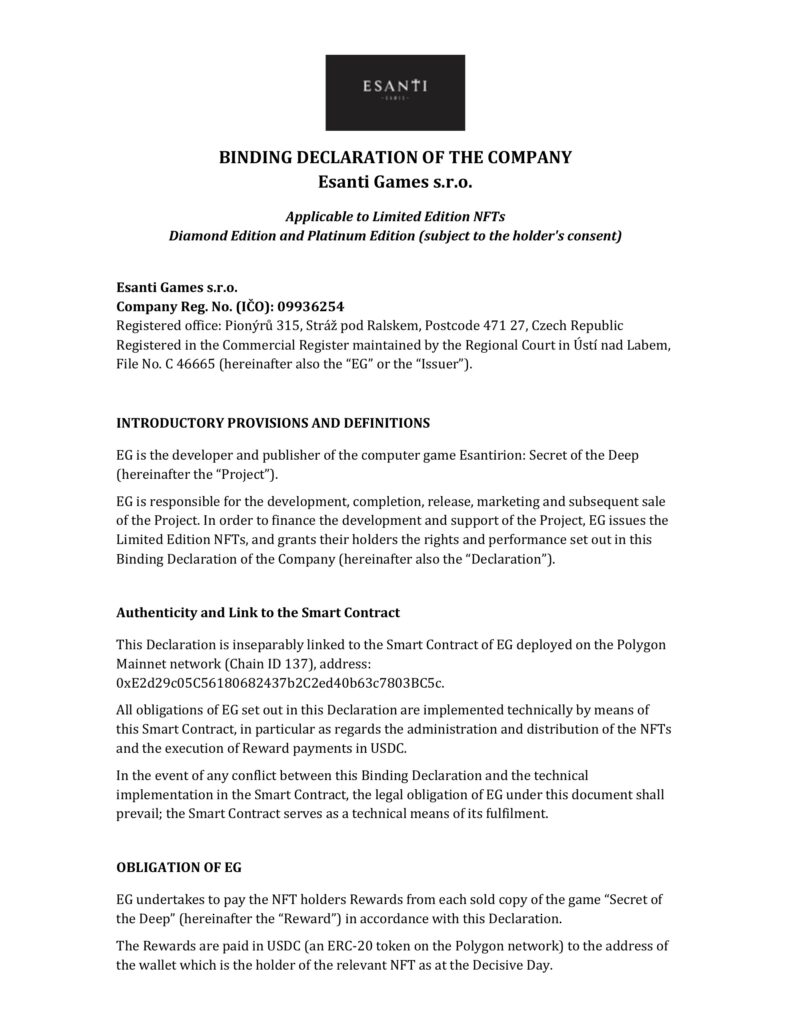 Binding Declaration Limited Edition - page 1